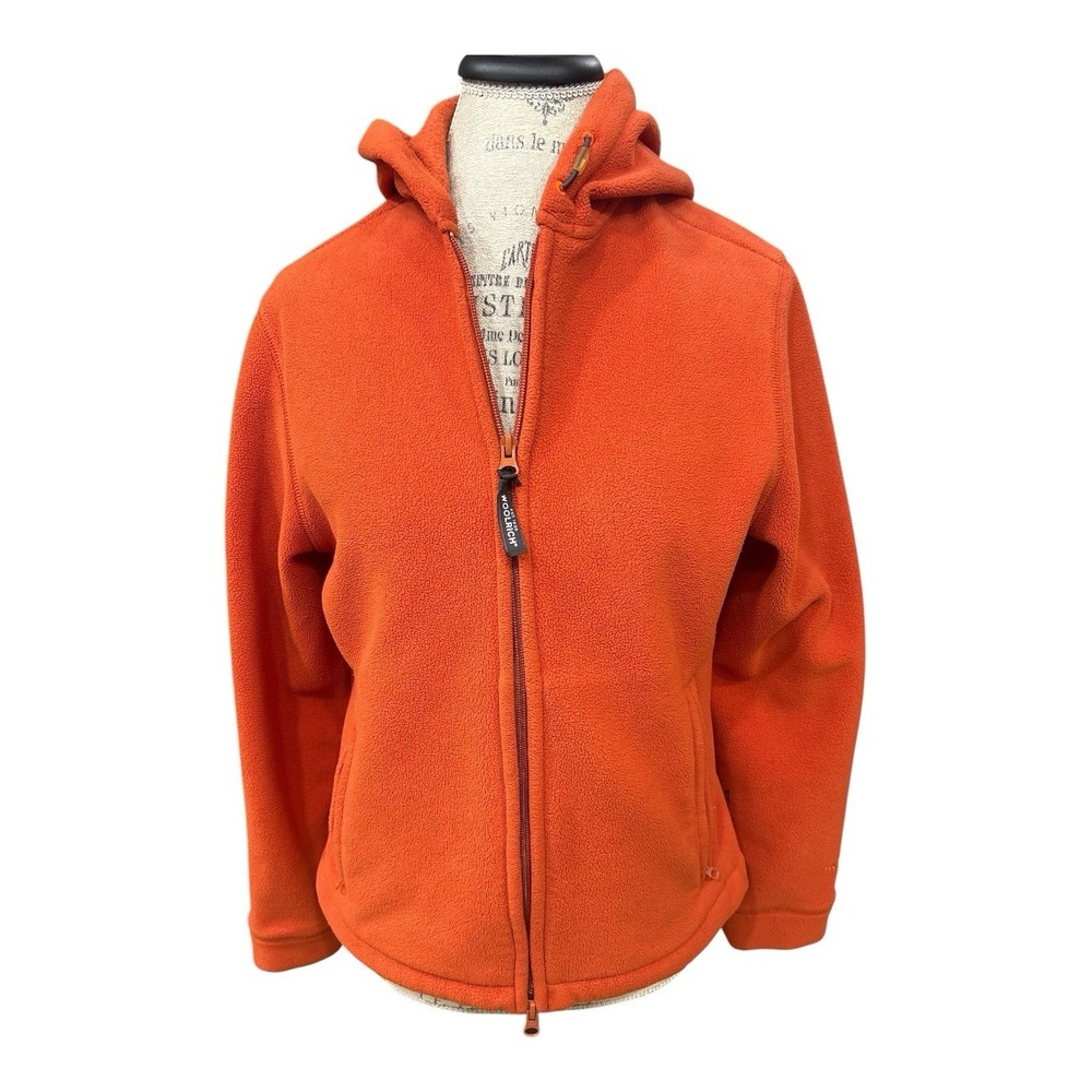 Women's 1830 Woolrich Fleece Hoodie Orange‎ Stretch Double Full Zip Medium
